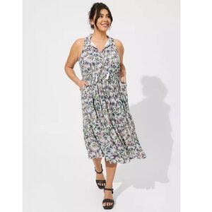 Torrid Floral Gauze Tiered Sleeveless Swing Midi Dress White Large